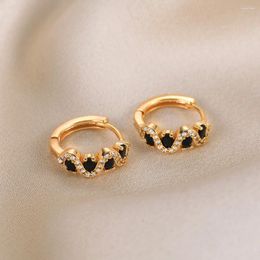 Dangle Earrings Black White Zircons Snake Shaped Hoop Fashion Jewellery Gold Colour Wave Crystals For Women Girl Gifts