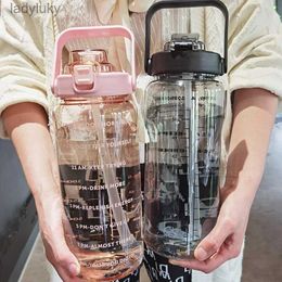 Water Bottles Cages 2L Sports Water Bottle With Straw Portable Large Capacity Water Bottles Hiking Camping Bicycd Water Jug With Time MarkerrL240124