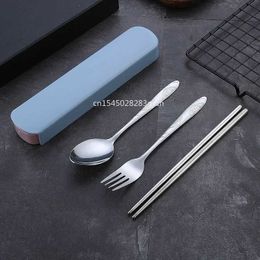 Camp Kitchen 3Pcs/Set Travel Camping Cutlery Set Portable Tableware Stainless Steel Chopsticks Spoon Fork Steak Knife with Storage Case YQ240123