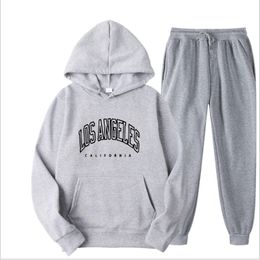 Autumn Winter Mens Hooded Tracksuit+Sweatpants 2-Piece Set High Quality Jogging Sportswear Casual Print Streetwear Clothing