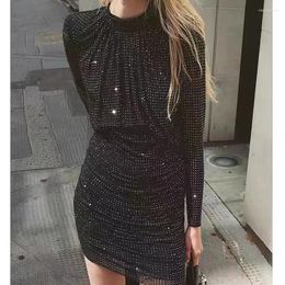 Casual Dresses 2024 Spring Black White Sexy Hip Wrap Women Mini Luxury Bacis Sparkly Short Evening For Party High Quality