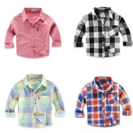 Spring Autumn Striped Boys Shirts Baby Kids Cotton Shirt Casual Fashion Plaid Bluses For Children 16 Colors Camisas Para Hombre 240123