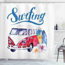 Shower Curtains Shower Curtain for Camper Trailer Camping Bathroom Camping Trailer Bear Campfire and Forest Silhouette Bathtub Screen with Hooks