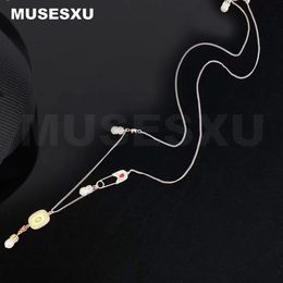 Necklaces 2022 Golden Skull Tag Pearl Pendant & Revolving Needle Ornament Double Layer Necklace For Women's Party Jewelry Gifts