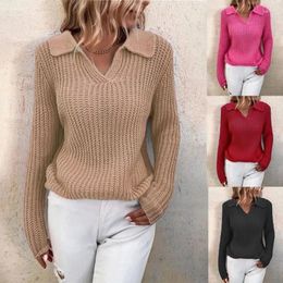 Women's Sweaters 2024 Autumn/Winter Sweater Polo Collar Solid Colour Slim Fit Cross Border O Neck Knitted Foreign Trade Women