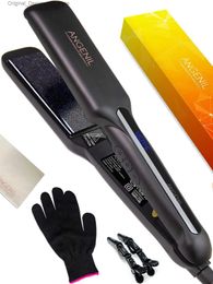 Hair Straighteners ANGENIL Argan Oil Flat Iron Hair Straightener 1.6 Inch Wide Dual Voltage Hair Straightener and Curler 2-in-1 Hair Curler Q240124