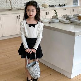 Clothing Sets 2024 Girls Spring Autumn Two Piece Top Knit Short Skirt Loose Sweet Lvoely Fashion Soft All-match Outdoor