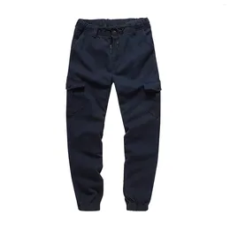 Men's Pants Men Cargo Button Zipper Stretch Waist Loose Trousers Casual Multi-Pocket Straight Sports Outdoor Wearing