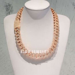KIBO Jewellery Set Sterling Sier Iced Out Rose Gold Plated 18Mm Width Moissanite Cuban Link Chain
