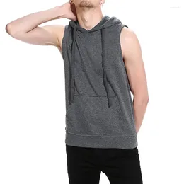 Men's Tank Tops Summer Fashion Hoodie Thin Sleeveless Large Pocket Solid Color Black Simple Vest Youth Pullover Sports Fitness Top Clothes