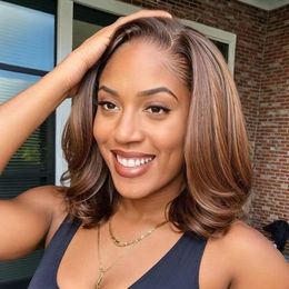 New Short Brown mixed blonde wavy bob 4x4 hd lace closure frontal wig 150%density body wave pixie cut curly fashion custom 10inch