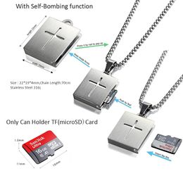 Necklaces Stainless Steel TF micro SD card holder bombing slot cross necklace