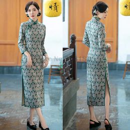 Ethnic Clothing Mandarin Collar Chinese Traditional Dress Print Vestidos Tight Elegant Temperament Slim Cheongsam Vintage Evening Party