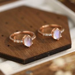 Cluster Rings Selling Elliptical Green Moonlight Stone Micro Zircon Ring In Europe And America Female Niche Feeling Light Luxury Jewellery