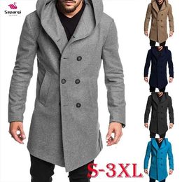 Autumn Winter Mens Long Trench Coat Fashion Boutique Wool Coats Brand Male Slim Woollen Windbreaker Jacket S-3XL 240117