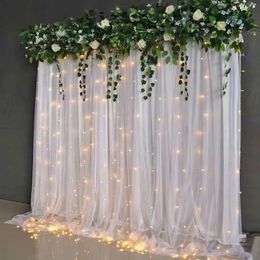 2 panel 10x10 foot white background curtains with lighting used for parties weddings arches wrinkles free photo background baby shower decoration 240124