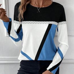 Women's Blouses Lady Daily Top Women Lightweight Long-sleeve Geometric Print Patchwork Blouse T-shirt For Fall Spring Soft