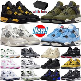 With Box 4 Basketball Shoes 4s Women Men J4 Military Black Cat Red Thunder Bred Pine Green Frozen Moments Medium Olive Pure Money Pink Oreo Mens Trainers Sneakers