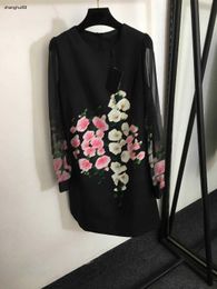 luxurious women designer clothing fashion Flower printed round neck long sleeve leisure high quality dress Jan 24 New