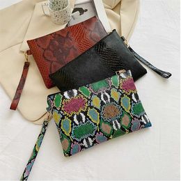 Totes Fashion Trend Women Clutch PU Leather Snake Pattern Print Evelope Bag Wristlet Bags Female Casual Small Handbags Day Pouch P276N