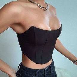 Designer Tank Top Woman Light Colour T-shaped breast wrapped women's playful sexy style open back and navel one line collar slim top7788