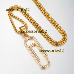 Pendant Necklaces Hip Hop Iced Out Bling Paper Clip Pendant Statement 14k Yellow Gold Charm Necklace For Men Women Jewellery Designer Jewellery Necklaces Gift 2024
