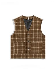 Men's Vests Spring Autumn Trendy Retro Corduroy Cardigan Sleeveless Waistcoat Men Women V-neck Plaid Loose Casual Single-breasted Coat