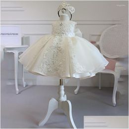 In Stock Flower Girl Dresses White Girls Princess Dress Elegant Wedding Party Tutu Ball Gown Kids Evening Bridesmaid Tle Embroidery Dhdi0