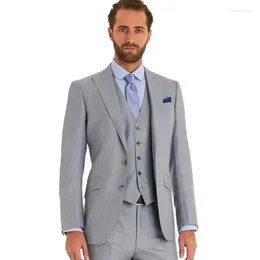 Men's Suits Light Grey Men Suit 2024 Two Buttons 3 Pieces Wedding For Groom Tuxedos Business Formal Male (Jacket Pants Vest)