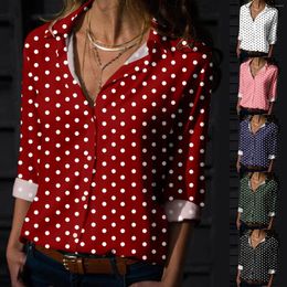 Women's Blouses Women Polka Dot Print Shirt Lapel Button Long Sleeve V Neck Tops Dressy Casual Ladies Shirts High Quality Blusas Holiday