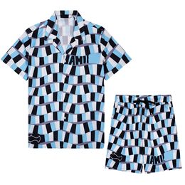 6 Men's Tracksuits Mens Hawaiian Beach Sets Vacation Shirts For Men And Women Colour Blocking Printed Shorts Set#05