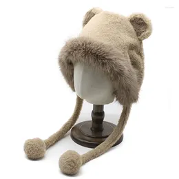 Berets Hat With Earflaps Women's Caps For Men Winter Russian Hats Ears 2024 Cap Elegant Women Fluffy Fuzzy Fishing Cute