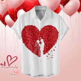 Men's T Shirts Male Valentine's Day Digital 3D Printing Loose Button Lapel Short Sleeved Shirt Top Large Piece