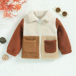 Jackets 1-5Y Autumn Winter Kids Girls Boys Wools Jacket Fur Colour Patchwork Long Sleeve Zipper Coat Tops Fleece Warm Clothes