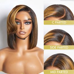 Highlight Bob Wig 13x4 HD Transparent Lace Front Human Hair Wigs For Women Highlight Human Hair Wig 1B/30 Straight Short Bob Wig