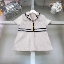 Brand kids dress Large lapel girl skirt Size 100-150 Short sleeve denim baby clothes Full print of letter logo child frock Jan20