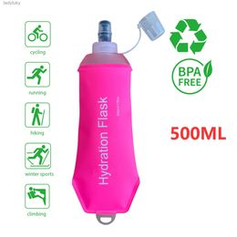 Water Bottles Cages AXEN 500ML Pink Girl Folding Water Bottlapsible Soft Flask TPU For Cycling Running Camping TravellingL240124