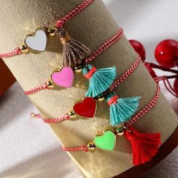 Link Bracelets Go2boho Cute Mental Colourful Heart Dainty Tassel Pendant Tradition Greek March Gifts For Girlfriend 2024 Trendy