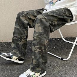 Men's Pants All-match American Camouflage Male Jeans Work Suit Casual Straight Sleeve Splicing Trousers Loose
