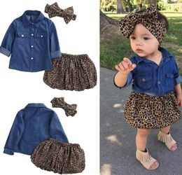 3PCS Set Cute Baby Girls Clothes Summer Toddler Kids Denim Tops+Leopard Culotte Skirt Outfits Girl Clothing Set8714488