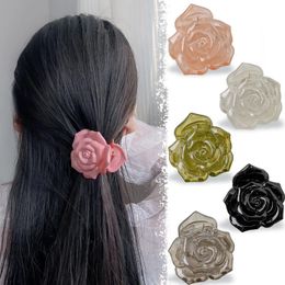 French Retro Rose Big Size Hair Claw Clips Hairpin Elegant Sweet Lady Rose Flower Hair Accessories for Women Headwear Bow Girls Ponytail Holder