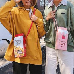 Women Cute Cartoon Milk Box Shoulder Bag Crossbody Bag Casual Phone Purse2468