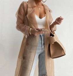 Women039s Jackets Women Spring Summer See Through Outdoor Long Coat Sheer Mesh Full Sleeve Buttoned With BeltWomen039s5272457