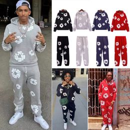 23ss Men denim teams tracksuit Hip Hop Polar Style Rap Long sleeved Hoodie and Pants Sports Pants for Men and Women