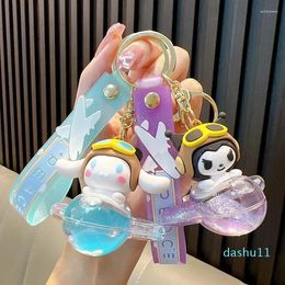 Keychains Creative Panda Pilot Quicksand Airplane Drift Bottle Keychain Cute Into Oil Floating Fine Sand Long-eared Dog Liquid Car Keyring