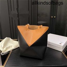 Totes Bag Puzzles Fold Hangbag Genuine Leather Luxury Bags Genuine Leather Designer High Deformable Folding Contrast Panel Shoppingwq