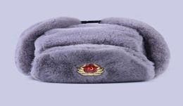 Soviet Badge Ushanka Russian Men Women Winter Hats Faux Rabbit Fur Army Military Bomber Hat Cossack Trapper Earflap Snow Ski Cap 26200966