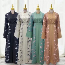 Ethnic Clothing Muslim Women Abaya Open Cardigan Floral Dress Dubai Kaftan Islamic Ramadan Gown Jumpsuits Set