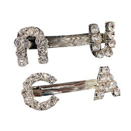 Rhinestone Letter Barrettes Luxury Brand Metal Hair Clips Women Girl Shiny Silver Barrette for Party Fashion Accessories