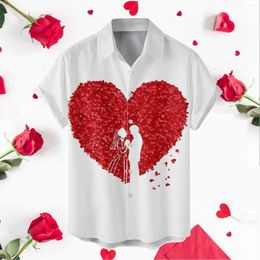 Men's Casual Shirts Valentine's Day Printed Holiday Party Wear Short Sleeve Shirt Big And Tall T For Men Collar Dress